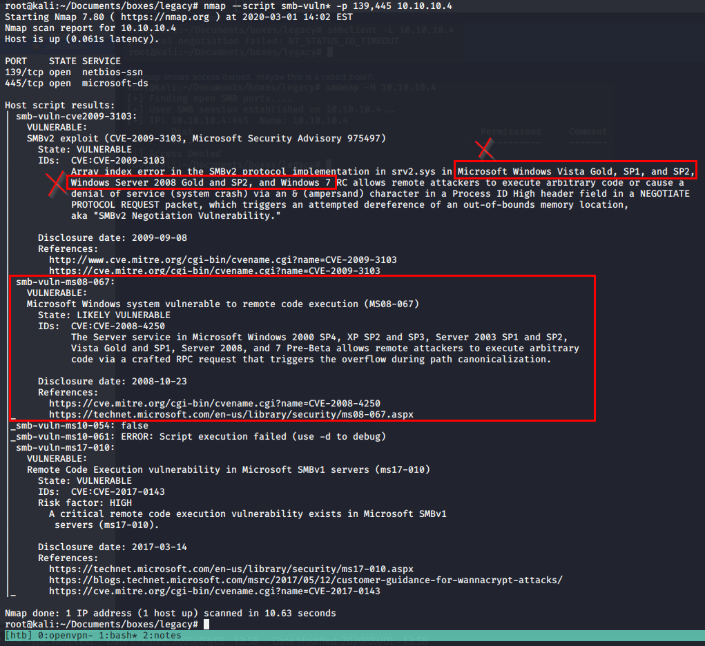 LegacyNMAPSMBVuln
